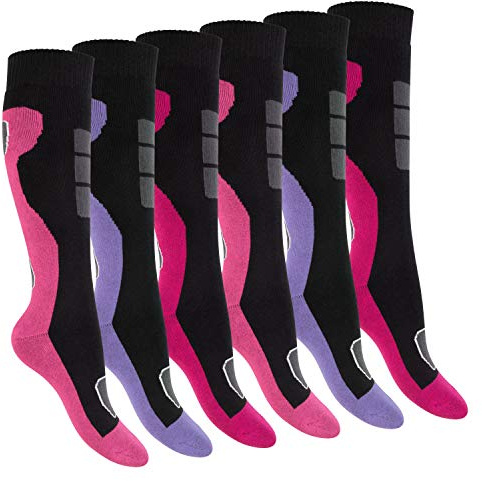 Footstar Lot de 6 paires de chaussettes thermiques d'hiver mi-hautes pour femme - Chaussettes chaudes en tissu éponge intégral, Mix, 39-42