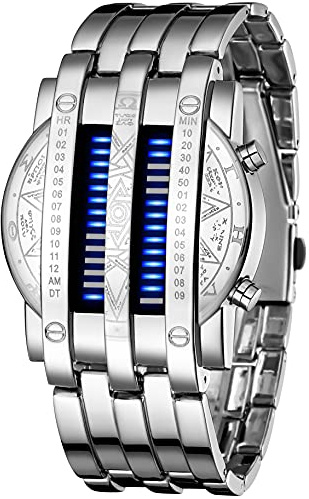 Orologi da polso placcati neri classici della matrice binaria del LED blu della vigilanza digitale degli uomini della, Argento blu, Digitale