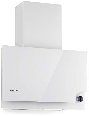 Klarstein Amelia - Cooker Extractor Hood, Head-Free Hood, Flat Design, 123 Watts, 586 m³ / h, LED Lighting: 3 Watts, 3 Power Levels, Illuminated Touch Rotary Control - 60 x 47 x 23.5 cm, White