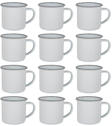 Argon Tableware Enamel Espresso Cups - 130ml - Grey - Set of 12 Metal Drinking Mugs Teacup Coffee Mug Set Hot, Cold Drinks Cups for Home, Kitchen, Dining, Travel, Camping, Hiking & Outdoor Use
