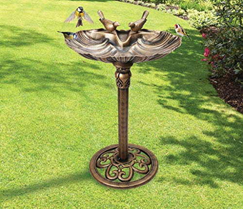 ADEPTNA Premium Traditional Weatherproof Large Bird Bath – Bronze Effect Stunning Garden Décor Ornament Freestanding Bird Feeder – Perfect for Patios Garden Deck