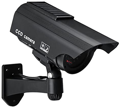 N+B Caméra de sécurité factice simulée à énergie Solaire, caméra de Surveillance CCTV extérieure sans Fil étanche émulational IR LED Flash Rouge LED caméra factice (Noir)