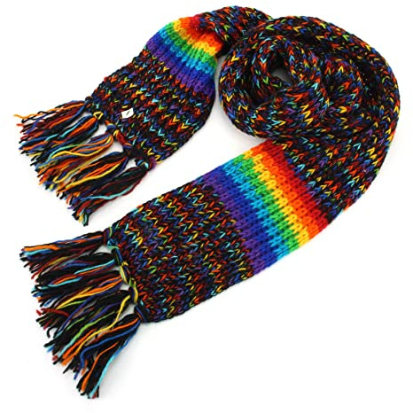LOUDelephant Handgestrickt Wollschal - SD Schwarz Regenbogen Gestreift