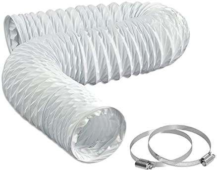 LOOTICH Flexrohr Ø 153mm Länge 2,5m Weiß PVC Abluftschlauch Flexibel Luftleitungen Rohr Flexschlauch für Klimaanlagen Wäschetrockner Abzugshaube mit 2 Schlauchschelle Edelstahl