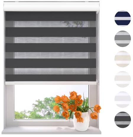 Radeco® Doppelrollo mit Kassette 180 x 175 cm (BxH) schwarz, Blickdicht oder Transparent, ohne Bohren möglich, doppelrollo wandmontage, Duo Rollo, doppelrollo 180 cm breit