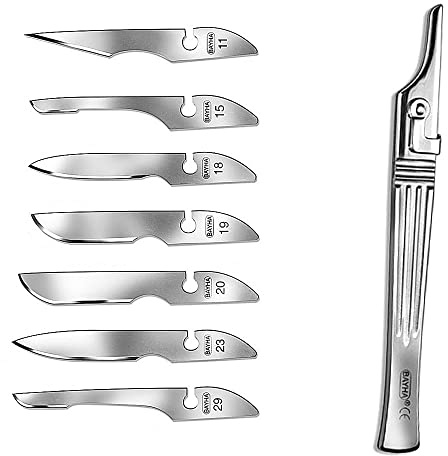 14x Bayha Skalpellklingen und Griff Nr.1, Mix Klingenset Steril von Kosmetex, einzeln verpackt