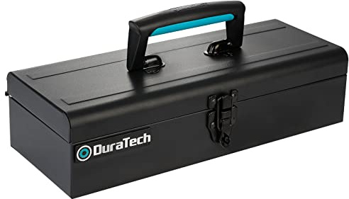 DuraTech Tool Box, 15 Portable Steel Small Tool Box with Metal Latch Closure & Plastic Handle with Anti-slip Base, Multi-Purpose Heavy Duty Toolbox, Black