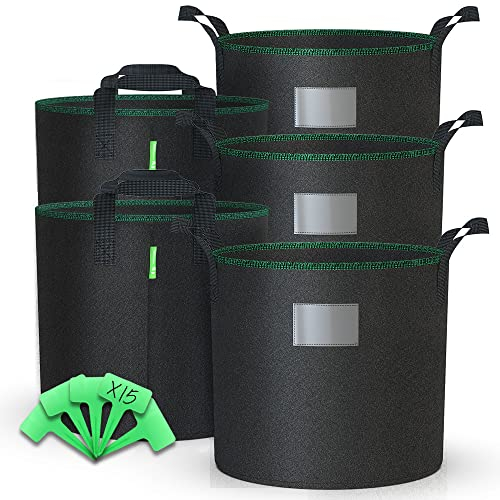 VOUNOT 5 Pack Plant Grow Bags 20L, Non-woven Fabric Pots for Potatoes Tomatoes Fruits Flowers, Vegetable Growing Container with Handles, Plant labels