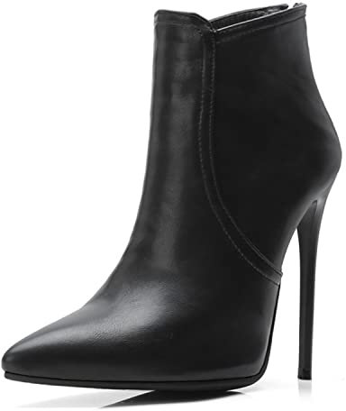 WOkismD Sexy Punta Punta Punta Stivali Stiletto 12CM Tacco Alto Cuoio PU Autunno Inverno Stivali Posteriori Zipper Scarpe,Nero,35