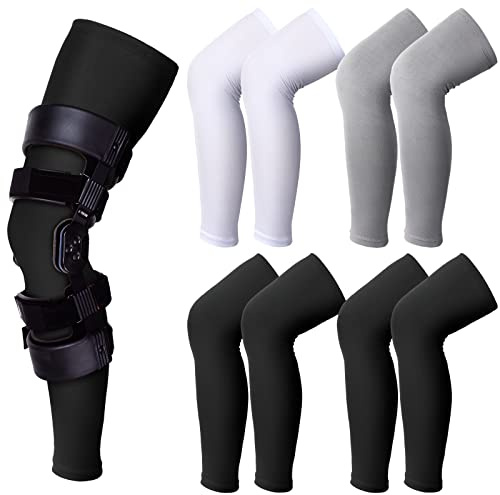 Sosation 8 Pcs Knee Brace Undersleeve Knee Sleeve for Under Brace Closed Patella Compression Breathable Leg Sleeves for Men Women Thigh Shin Support for Sports Protector(Large)