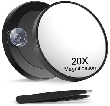 Macaki 20-fache Vergrößerungsspiegel mit 2 Saugnäpfen, 8,9 cm vergrößerter Make-up-Spiegel und schräge Pinzette, 1 Stück