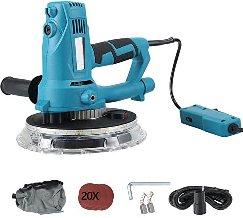 BEESOM Lijadora de Pared, Lijadora de Techo Electrica de Pared, Lijadora Pulidora Orbital, Ø180 MM/1000-2100RPM/1800W/ 20 Discos de Lijado y LED Luz, para Lijar Techos y Paredes