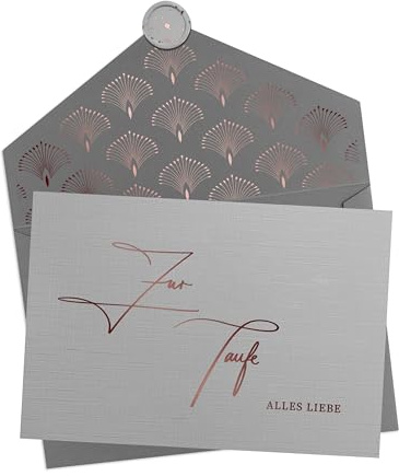 Joli Coon Zur Taufe alles Liebe Klappkarte mit Kuvert und Wachssiegel | 350g strukturiertes Designerpapier, Roségoldveredelung, für Taufkinder, Premium-Papeterie