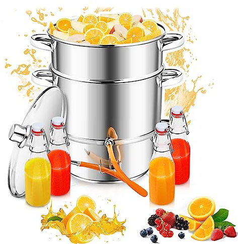 Vigevee 8L Extracteur de jus à Vapeur, Extracteur de jus pour Fruits et légumes, convient à tous les types de cuisinières, y compris l'induction, INOX | Ø 26 cm