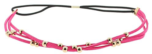 Bandeau Cheveux Femme Rose fushia - Headband Perles Doré et Suédine aspect Velours - Bandeau Fin Taille unique - Headband Mariage Vintage - Look original Boho, Bohème, Hippie Chic