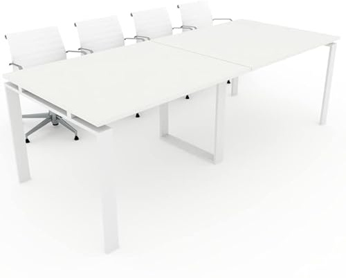 DUÓFIC Mesa de Reuniones, Conferencias y Oficinas. (240x100). Estructura metálica con Marco Abierto Color Blanco. Fabricado en España. Envio a Toda la Península. (Blanco.)