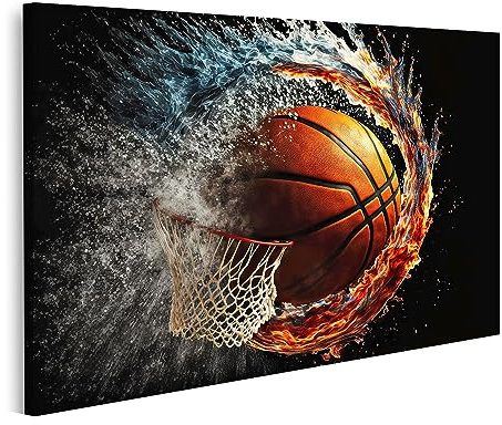islandburner Bild auf Leinwand Hell Brennende Basketball Fliegt Basketballkorb Gegen Dunkel Hell Brennende Bask Bilder Wandbilder Poster JDLA-1K
