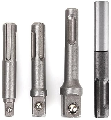 Shallho 4 Stück Bohrmaschine Stecknuss Adapter Set, SDS Plus Stecknuss-Adapter, 1/4 Zoll Sechskant-Stecknuss-Adapter, 1/4 Zoll, 3/8 Zoll, 1/2 Zoll Vierkant-Stecknuss-Erweiterung, Bohrer-Bit-Adapter