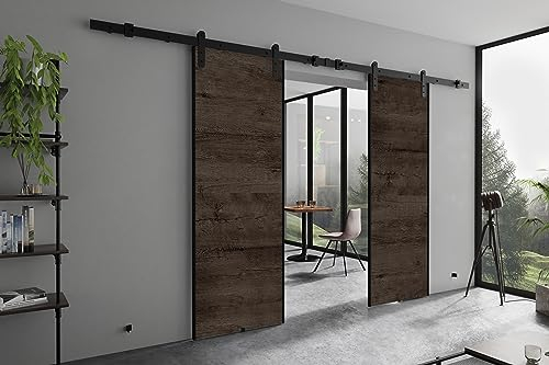 KIER FURNITURE AURA DUO Schiebetüren – Schiebetür Komplettset Schiene Komplettset Mit Tür – Zimmertüren Mit Zarge Komplett - B152xH205xT1,6 cm - Esche dunkel
