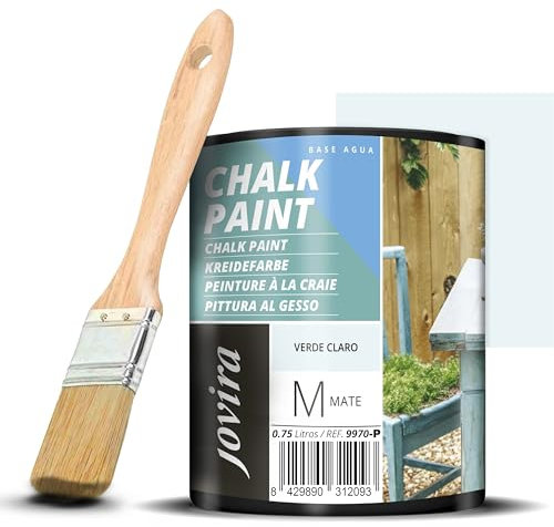 JOVIRA PINTURAS Chalk Paint - Vernice gessata all'acqua opaca + Pennello speciale per legno. Rinnovate i vostri mobili con creatività. (750 Millilitri, Verde Chiaro + Pennello) F-34-K