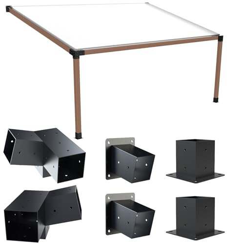 Grehitk Pergola Kit with Brackets, 15°Slanted Roof Pergola Bracket Kit, Roof Wall Mount Extension Bracket Kit 3-Way Brackets for Pergolas,Log Cabin Outdoor Pergola 4x 4 (Actual 3.5 X 3.5) Lumber