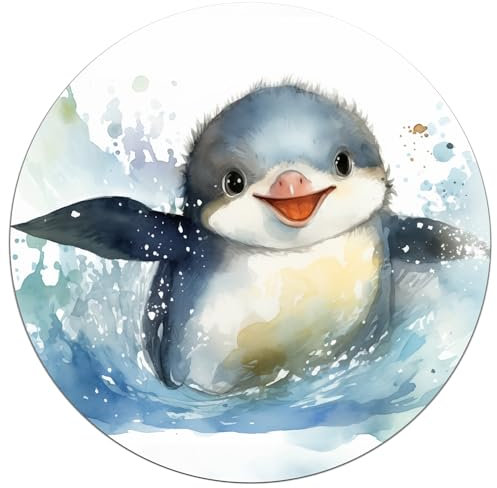 Wallario Glasbild rund Pinguin in Aquarell - Rund, 50 cm Durchmesser Wandbild Glas in Premium-Qualität: Brillante Farben, freischwebende Optik