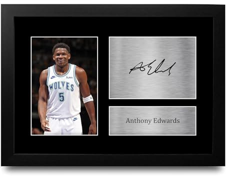 HWC Trading FR A4 Anthony Edwards Minnesota Timberwolves Basketball Geschenke Gedrucktes Signiertes Autogramm Foto für Fans von Basketball Memorabilien - A4 Gerahmt