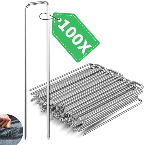 Forever Speed 100 Stück Erdanker Verzinkt Bodenanker aus Stahl, 150 mm Lang 30 mm Breit Ø 3 mm Anti-Rost Heringe Erdnägel Stabil für Unkrautvlies Gartenvlies, Zaun, Mulch, Kunstrasen