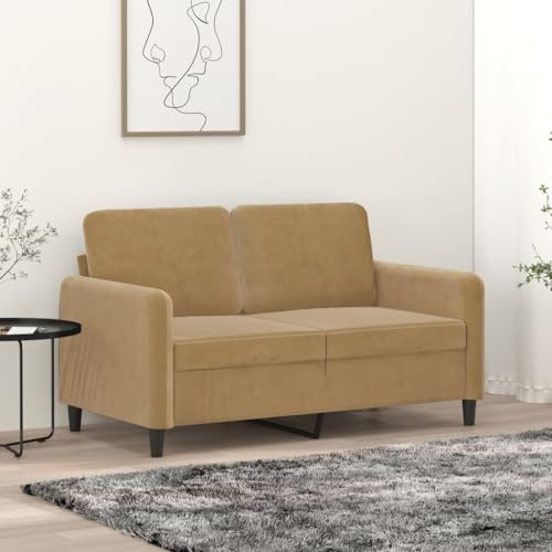 Willood 2-Sitzer Sofa, Loungesofa Couch mit Armlehnen Rückenkissen, Wohnzimmersofa Designsofa Metallgestell, Sitzmöbel Zweisitzer Braun 120 cm Samt
