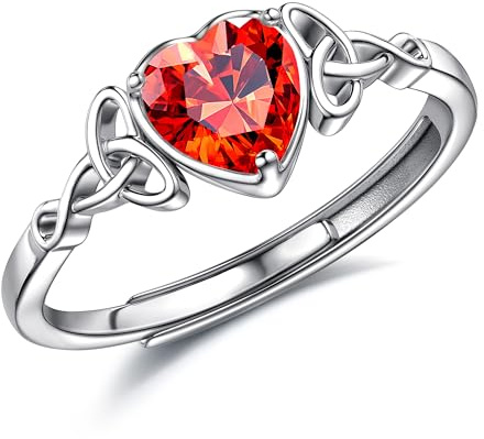 JeweBella Bague Argent 925 Femme Réglable Pierre de Naissance Coeur Brillant Alliance Fiançailles Promesse Mariage Pouce Bijoux avec Boîte Cadeau
