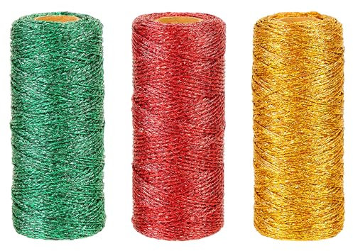 Umsole 984 Feet Christmas Twine Packing Bakers Kraft Butchers Baking Gardening Twine Wrapping Arts Crafts Party Decorations(Gold Green Red)