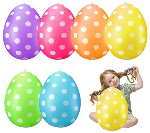 6 Piezas Pascua inflables Decoraciones al Aire Libre, Huevos de Pascua inflables PVC Pasted Pascua Inflables de 16 Pulgadas Eggados de Pascua con Anillo Fijo Decoraciones de Pascua para jardín de fie