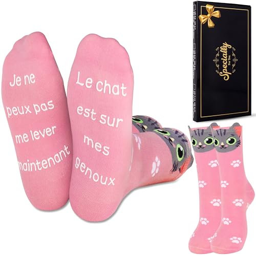 Merclix Chaussettes Chat Femme 39 42 Rigolotes Cadeau Chat Pour Fille Idee Cadeau Femme Original Utile Noel Anniversaire Saint Valentin Rigolo Humour