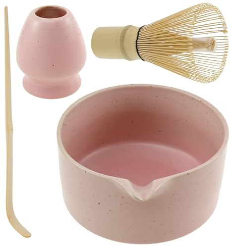 4Pcs Matcha Whisk Set, Japanese Matcha Tea Set,Ceramic Matcha Bowl Matcha Whisk Holder Bamboo Matcha Whisks and Bamboo Scoop Handcrafted Matcha Kit for Traditional Japanese Tea (G)