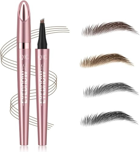 Augenbrauenstift Wasserfest, Microblading Augenbrauenstift mit 4 Mikrogabelspitzen, Eyebrow Pencil Wischfest, Langanhaltend, Schnelltrocknend, NatüRlicher, FlüSsiger Brow Pen (Dunkelbraun)