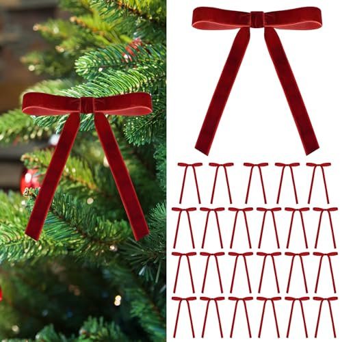 Eznaobo Weihnachts-Samtschleifen mit 24 Stück, Vintage-Hochzeits-Samtband, Geschenkschleifen für Baumkranz, Krawatte für Zuhause, Innendekoration, Outdoor-Dekorationen, Weihnachtsbaumschleifen für
