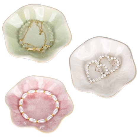 YYTECH 3 Pièces Ceramique Coupelle Bijoux, Décoratif Vide Poche Entree, Forme de Fleur Plateau Bijoux, Decorative Bowl Jewellery, Plateaux à Bijoux pour Bibelot, Bague