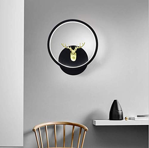 SSNCcNC Kreativ Modern Wandleuchte LED Innen Rund Nachttischlampe Hirsch Schwarz Wandlampe Metall Minimalistische Wandspot Wohnzimmer Schlafzimmer Flur Treppe Balkon Hotel Drei-Farben-Licht