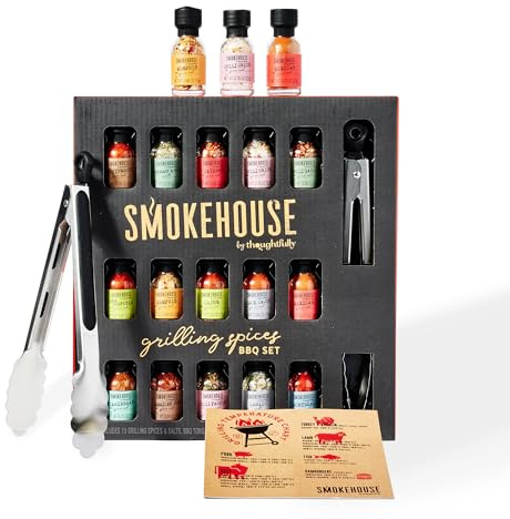 Smokehouse by Thoughtfully, Grilling Spices BBQ Set, Includes BBQ Tongs, Magnet and Flavorful Seasoning and Rubs, Set of 15