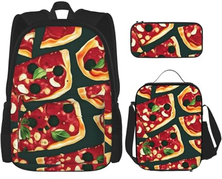 OXKGHHO Juego de mochila de trabajo con estampado de pizza con lonchera aislada, correas ajustables, para gimnasio y uso diario, Negro -, Talla única