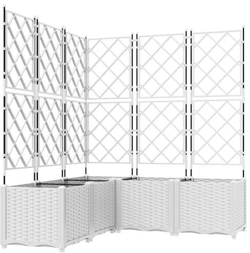 vidaXL Bac à Fleurs avec Treillis 5 pcs Blanc 120 x 120 x 143 cm PP, Jardin et terrasse, bac à Fleurs Moderne, Treillis rectangulaire, Potager Vertical, déco extérieure, Accessoires Patio