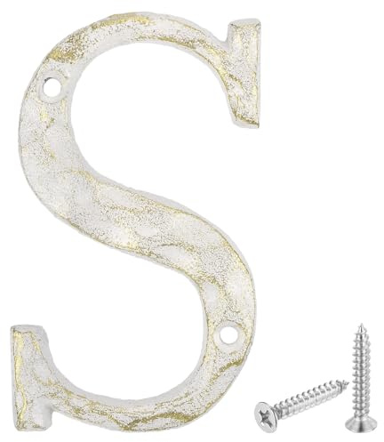 QUARKZMAN Hausnummer Alphabet S, 140 * 7mm Hausnummernschild aus Gusseisen Straßennummer Türnummer für Bürotüren, Briefkästen, Garagen - Weißgold