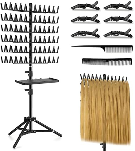 ELUBLU Support pour tressage de cheveux – Hauteur réglable – 144 crochets des deux côtés – Plateau amovible – Séparateur de tresses pour salon de coiffure, maison et voyage