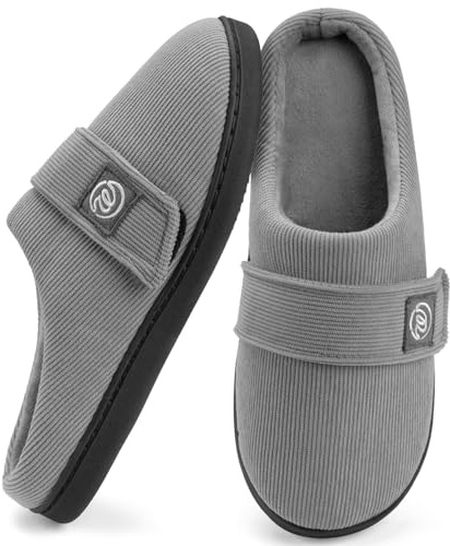 Wostock Ciabatte Donna Invernali con Memory Foam in Spugna e Solette Antiscivolo,Comode Soffici Pantofole Donna in Velcro,Grigie 38-39