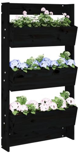 Snsowed Fioriera a Muro 3Ripiani Nera 60x18,5x110cm Legno Massello Pino,Fioriera da Esterno per Piante,Fioriera Giardino,Fioriera Giardino per esterno-825118