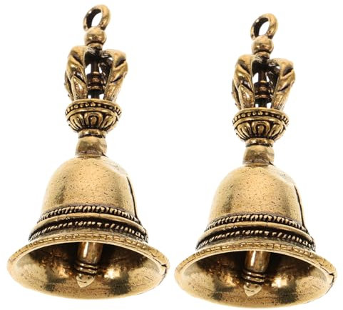 INOOMP Campanello Ottone 2 Pezzi Foro Appendibile e Suono Nitido, Portachiavi Decorativo in Ottone Vintage per Decorazione Esterna e Uso Quotidiano