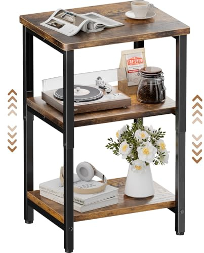 HLONONE Sidobord trä, nattduksbord med justerbar hylla, soffbord med öppet förvaringsutrymme, soffbord, 30 x 37 x 64,7 cm, telefonbord för vardagsrum och sovrum, vintagebrunt