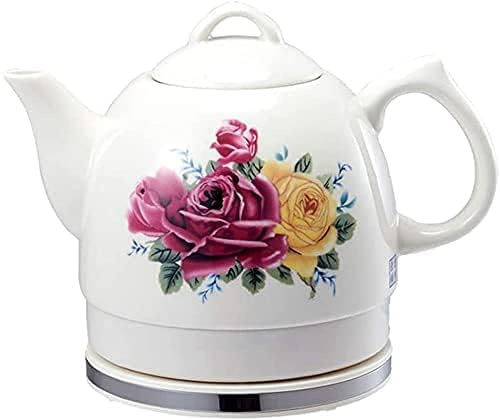 JMOUZHG bollitori, bollitore Elettrico in Ceramica, teiera Senza Fili, teiera-brocca retrò da 1 litro, Acqua Veloce da 1350 W per tè, caffè, zuppa, Farina d'avena-Base Rimovibile