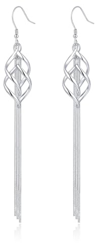 Lynizo Silver Drop Earrings for Women, 925 Sterling Silver Dangle Earrings | Long Butterfly/Square/Twist Dangly Earring with Long Tassel, Hypoallergenic Hook Ear Rings, Fashion Ladies Jewellery with Box