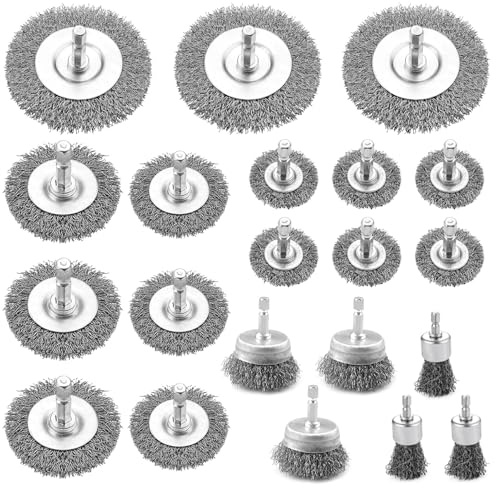 21 PCS Wire Brush for Drill, Durable Wire Wheel & Cup Brushes with 1/4 Inch Hex Shank Drill Brush for Cleaning Rust Stripping and Cleaning Wood